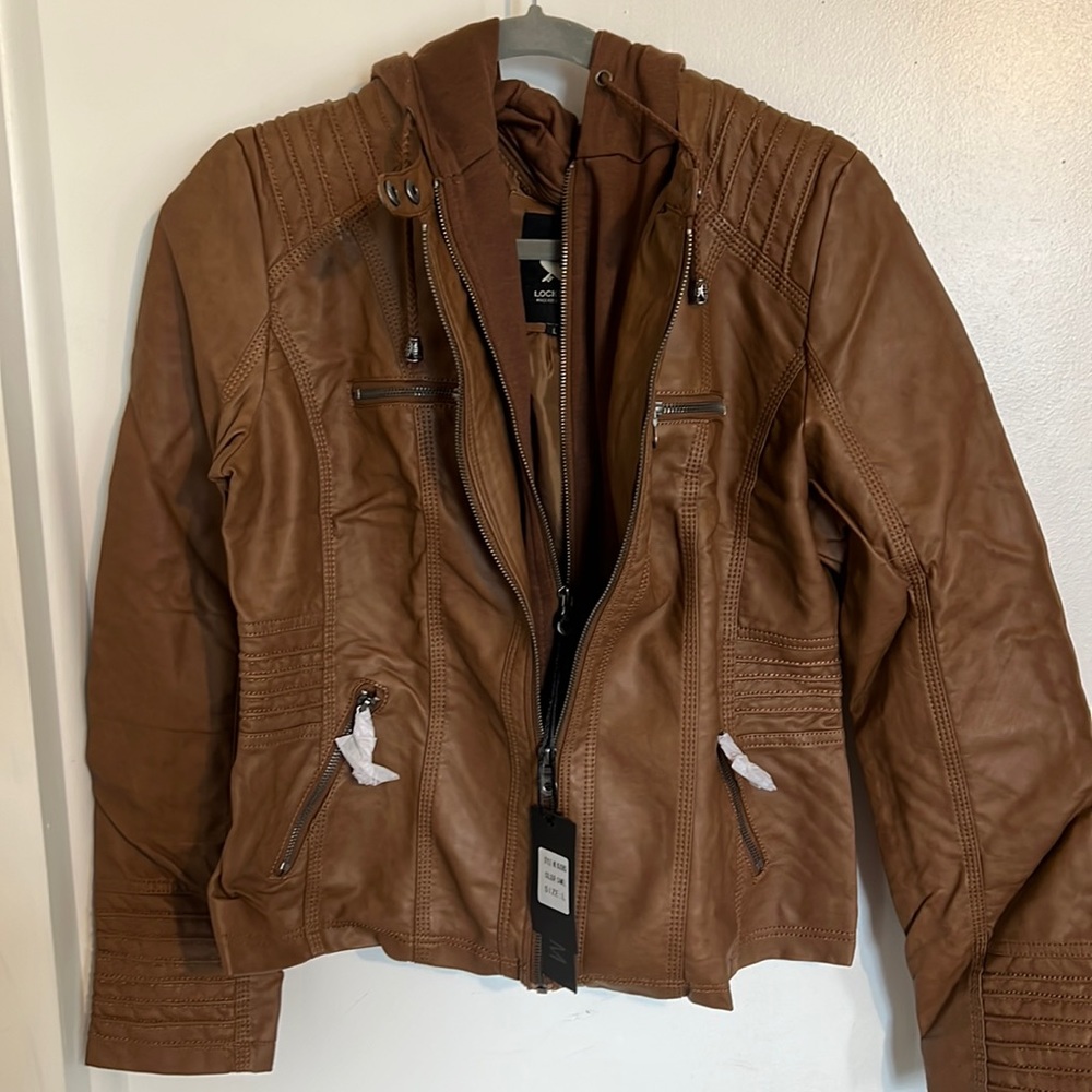 Brown faux leather jacket. Removable liner. NWT